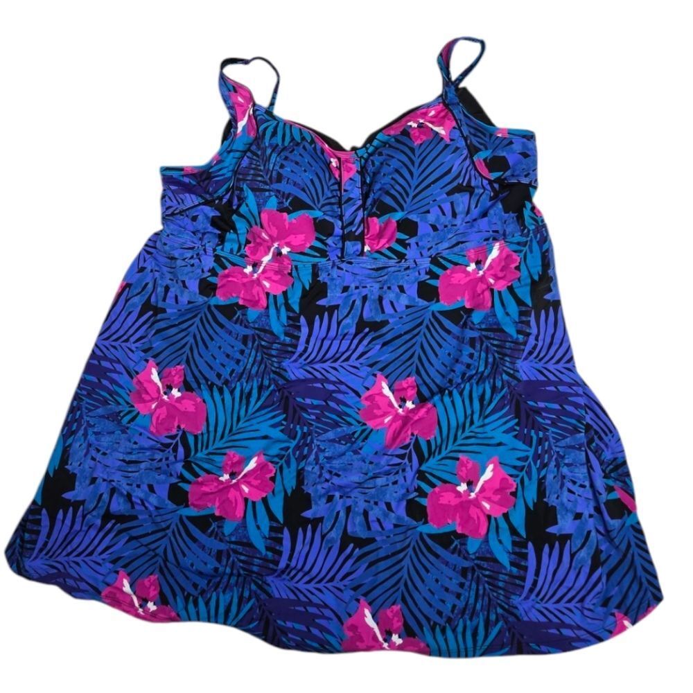 SWIMSUITS FOR ALL tropical floral hibiscus molded bra one piece swim dress 30